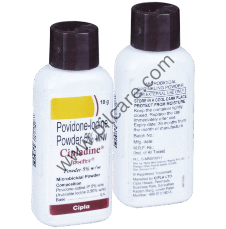 Cipladine Povidone Iodine 5% Microbicidal Powder for Skin Infections (10 gm)