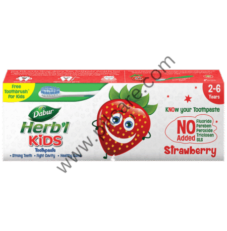 Dabur Herbal Kids 2-6 Years Toothpaste with Kids Toothbrush Free Strawberry