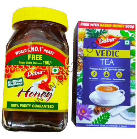 Dabur Honey 100% Pure | World?S No.1 Honey Brand With No Sugar Adulteration with Vedic Tea 100gm Free