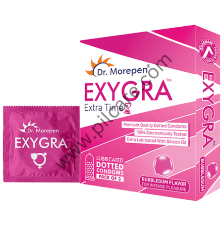 Dr. Morepen Exygra Dotted Condoms with Extra Lubricated Silicon Oil Bubblegum