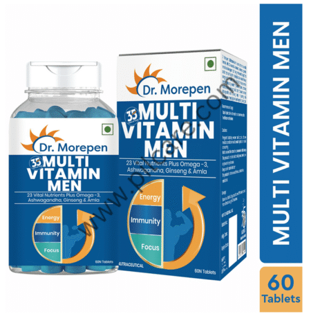 Dr. Morepen Multi Vitamin for Men | With Omega 3, Ashwagandha, Ginseng & Amla for Energy, Immunity & Focus | Tablet