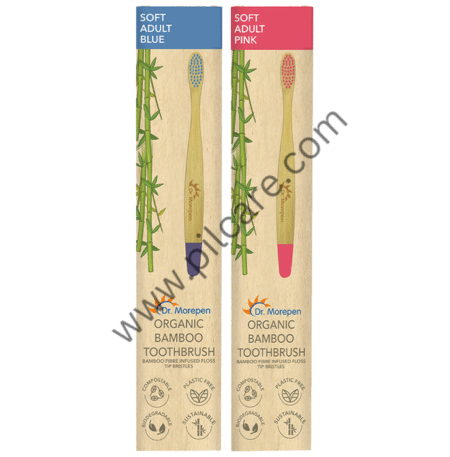 Dr. Morepen Organic Bamboo Toothbrush Adult Soft Blue and Pink