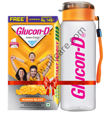 Glucon-D with Glucose, Calcium, Vitamin C & Sucrose | Nutrition Booster Mango Blast with Sipper Free