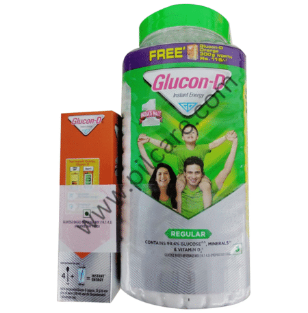 Glucon-D with Glucose, Calcium, Vitamin C & Sucrose | Nutrition Booster Regular with 300gm Glucon-D Refill Tangy Orange Free