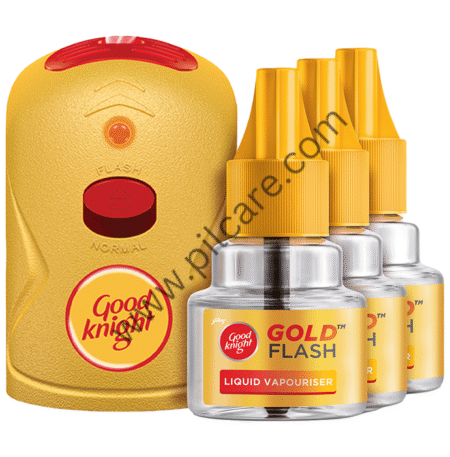 Good Knight Gold Flash Liquid Vapourizer with 3 Gold Flash Refills (45ml Each)
