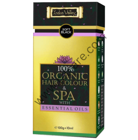 Indus Valley 100% Organic Hair Colour & Spa with Essential Oils (Hair Colour 100gm & Spa Elixir 10ml) Soft Black