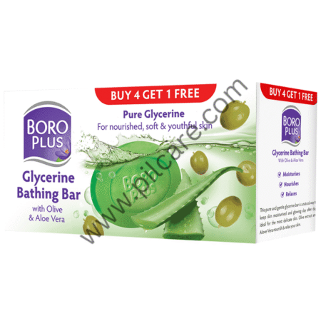 Boroplus Combo Pack of Glycerine Bathing Bar Buy 4 get 1 Free (125 gm Each) with Olive & Aloe Vera