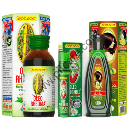 LooLoo Combo Pack of Oleo Rheuma (50ml), Oleo Cold Shield Roll On (8ml) and Mumtaz Amla Hair Oil (120ml)