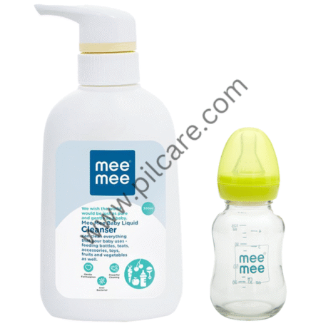 Mee Mee Combo Pack of Baby Liquid Cleanser (300ml) & Premium Glass Feeding Bottle - Blue (125 ml)