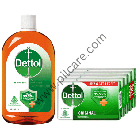 Dettol Combo Pack of Original Bathing Soap Bar (125gm Each) & Antiseptic Disinfectant Liquid (1ltr)