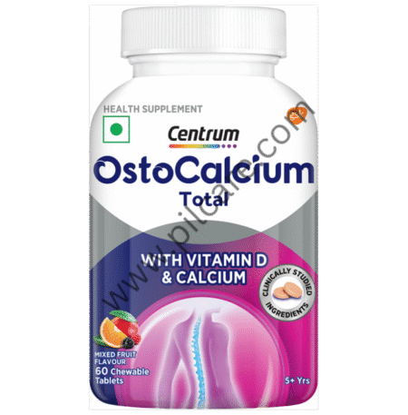 Ostocalcium Total Chewable Tablet with Vitamin D & Calcium | Supports Strong Bones, Joints & Muscles (Veg) | Flavour Mixed Fruit
