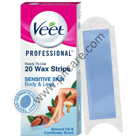 Veet Professional Waxing Strips Kit 20 Strips | Gel Wax Hair Removal for Women | Up to 28 Days of Smoothness | No Wax Heater or Wax Beans Required for Sensitive Skin