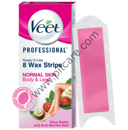 Veet Professional Waxing Strips Kit for Dry Skin, 8 Strips | Gel Wax Hair Removal for Women | Up to 28 Days of Smoothness | No Wax Heater or Wax Beans Required for Normal Skin