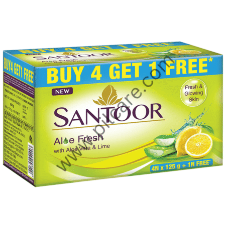 Santoor Aloe Fresh Soap 125gm (Buy 4 Get 1 Free)