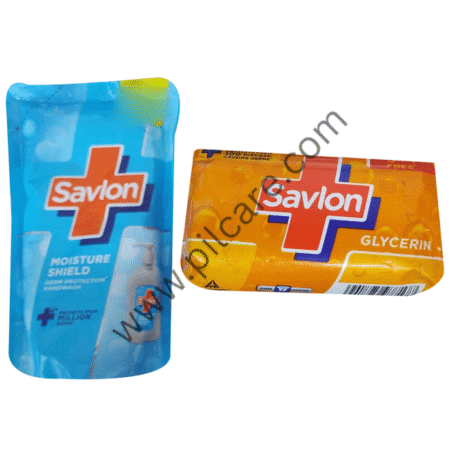 Savlon Glycerin Soap 125gm Each with Savlon Moisture Shield Handwash 175ml Free