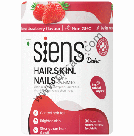 Siens by Dabur Hair, Skin & Nails Gummies , Biotin, DHT Blocker, Plant Extracts Strawberry No Added Sugar