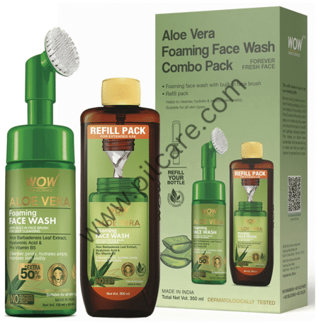 WOW Skin Science Combo Pack of Aloevera Foaming Face Wash 150ml with Refill Pack 200ml