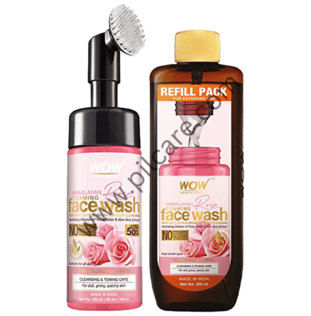 WOW Skin Science Combo Pack of Himalayan Rose Foaming Face Wash 150ml with Refill Pack 200ml with Built-In Face Brush