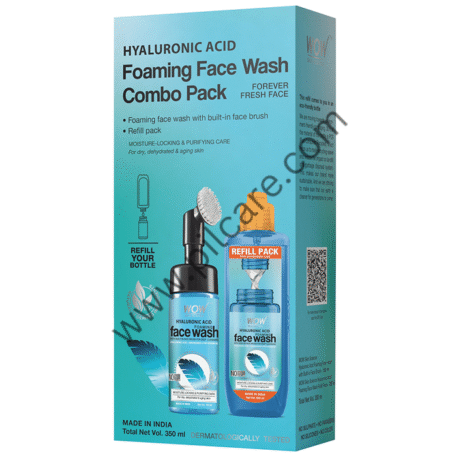 WOW Skin Science Combo Pack of Hyaluronic Acid Foaming Face Wash with Built in Face Brush 150ml & Refill Pack 200ml