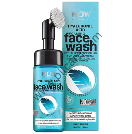 WOW Skin Science Hyaluronic Acid Foaming Face Wash with Built-In Face Brush