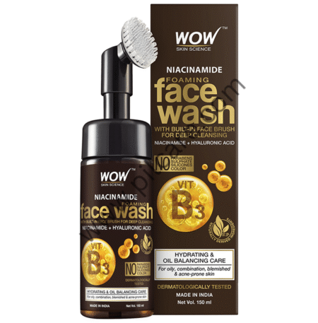 WOW Skin Science Niacinamide Foaming Face Wash with Built-In Face Brush