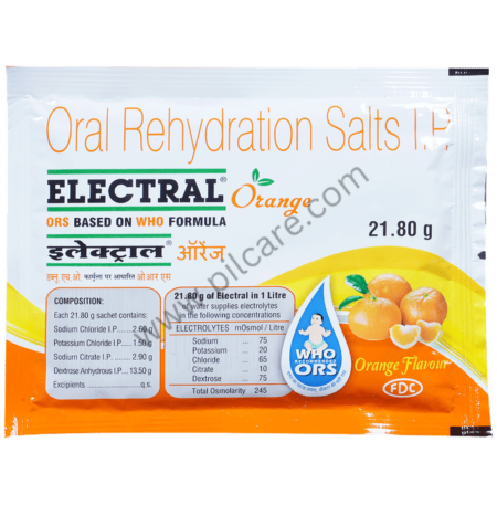 Electral Powder | ORS for Replenishing Body Fluids & Electrolytes | For Stomach Care Orange
