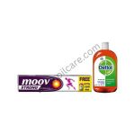 Moov Strong Diclofenac Pain Relief Gel with 60ml Dettol Antiseptic Liquid Free