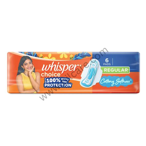 Whisper Choice Sanitary Pads REGULAR with Cottony Softness - 6 Pads
