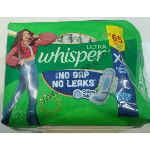 Whisper Ultra No Gap No Leaks Cottony Soft Curve Wear Sanitary Pad XL - 6 Pads