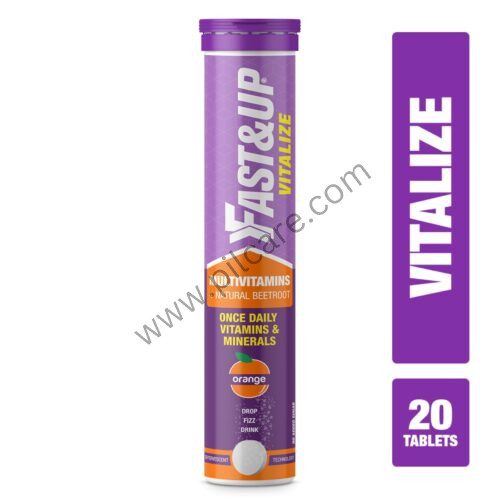 Fast&Up Vitalize Multivitamins + Natural Beetroot for Nutrition | No Added Sugar | Flavour Orange Effervescent Tablet