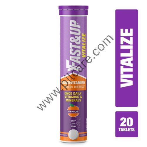 Fast&Up Vitalize Multivitamins + Natural Beetroot for Nutrition | No Added Sugar | Flavour Orange Effervescent Tablet